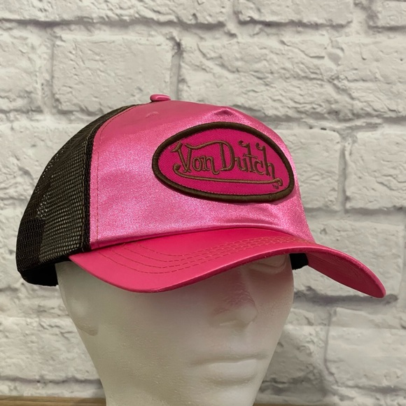 VON DUTCH Kustommade Originals NWOT Pink Satin Trucker Snapback Hat Cap - Picture 2 of 10